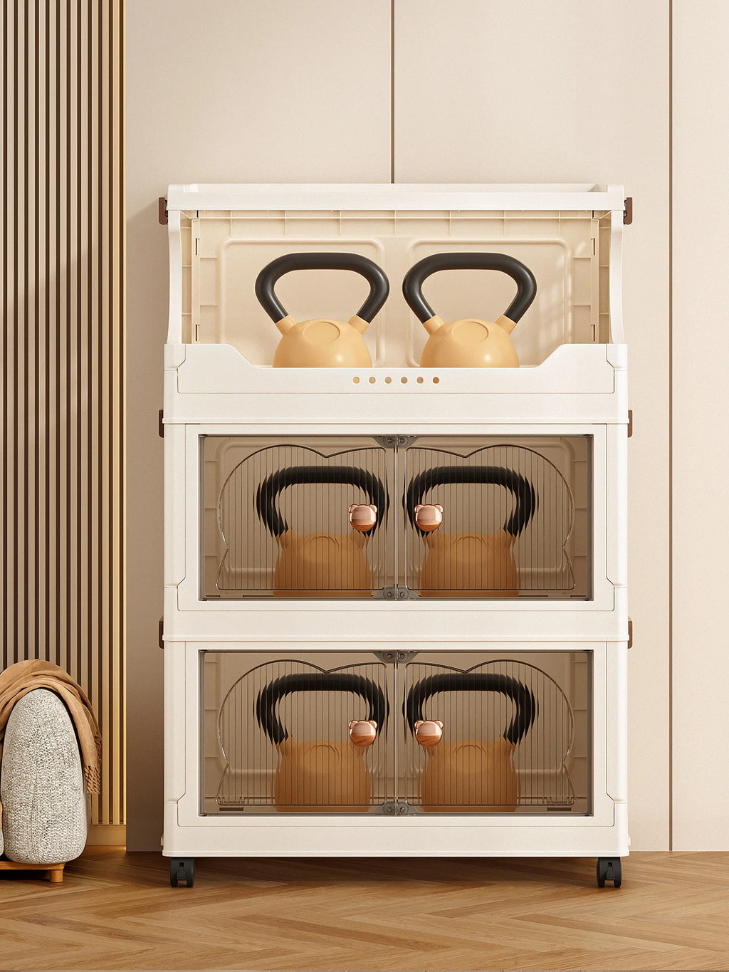 Snack storage shelf, large floor cart for the living room, toy organizing folding cabinet, movable household storage box