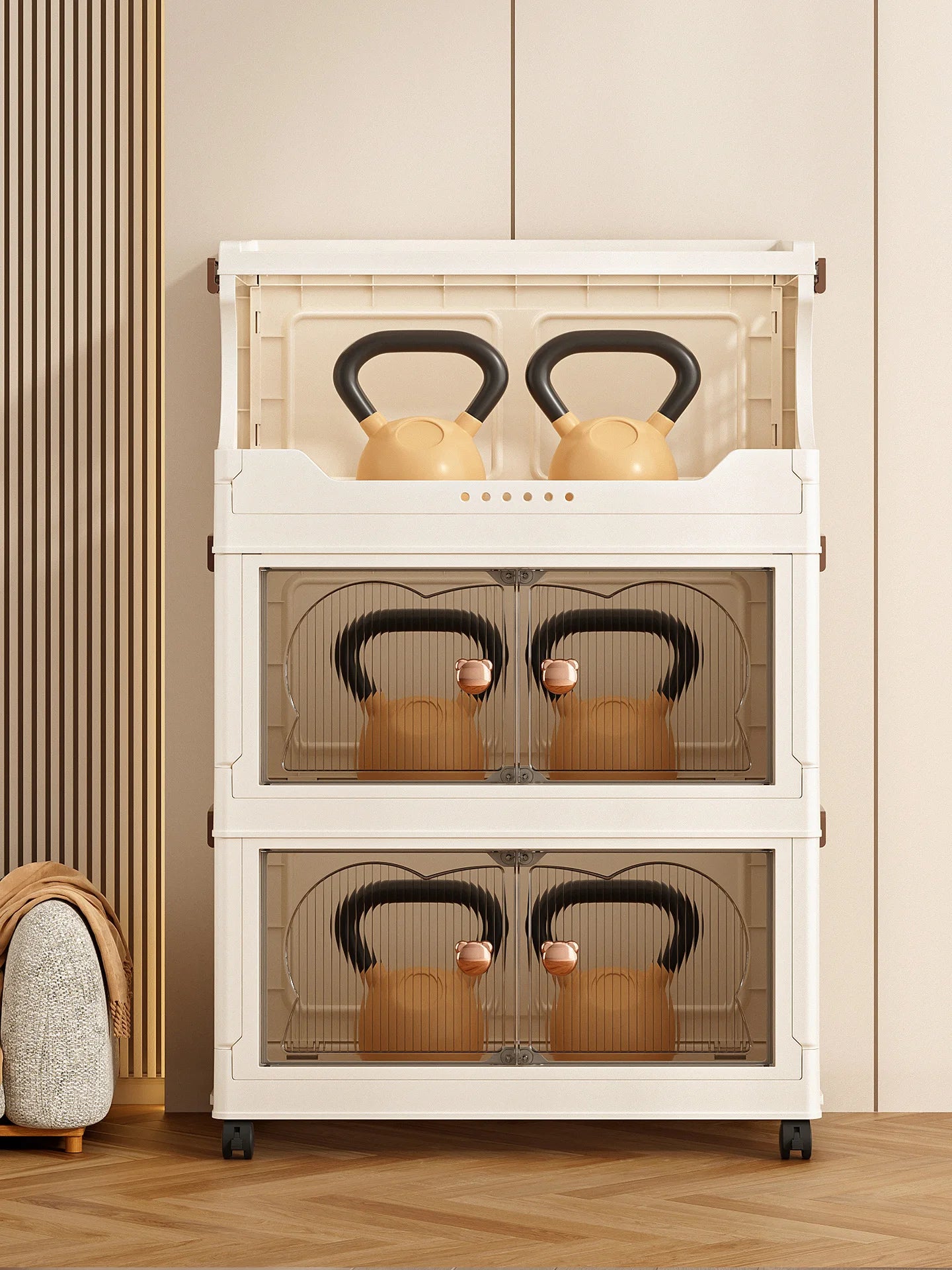 Snack storage shelf, large floor cart for the living room, toy organizing folding cabinet, movable household storage box