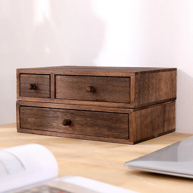 Solid Wood Drawer Storage Box Rectangular Jewelry Desktop Organizer Shelf Bins Makeup Containers