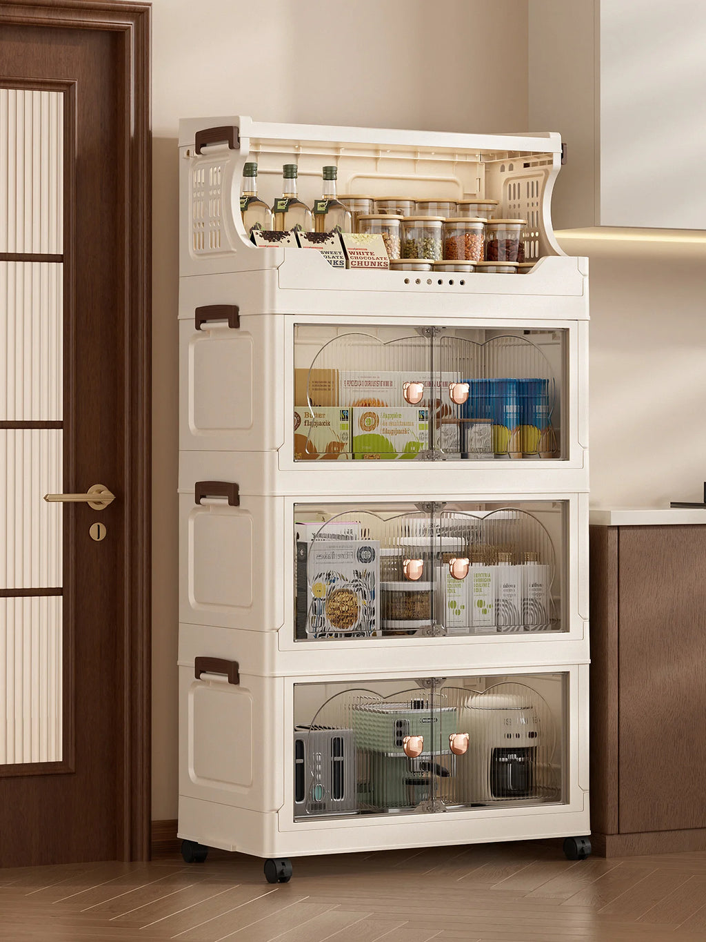 Snack storage shelf, large floor cart for the living room, toy organizing folding cabinet, movable household storage box