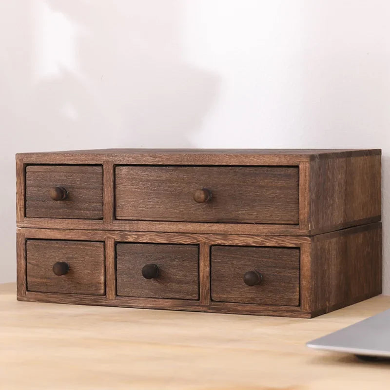 Solid Wood Drawer Storage Box Rectangular Jewelry Desktop Organizer Shelf Bins Makeup Containers
