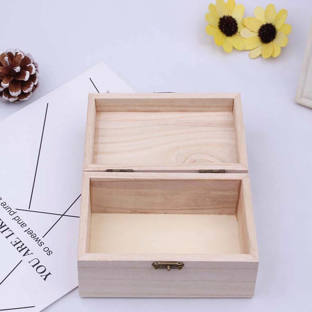 Plain Wooden Square Hinged Storage Boxes Craft Gift Box For Jewelry Case Box Home Sundries Storage Container Christmas Candy Box