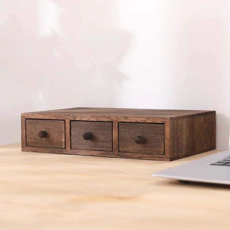 Solid Wood Drawer Storage Box Rectangular Jewelry Desktop Organizer Shelf Bins Makeup Containers