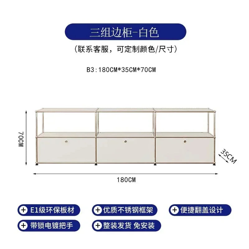 Storage Cabinet Sideboards Cabinet Shelf Module Modular DIY TV Stand Living Room Furniture Stainless Steel Vintage Frame