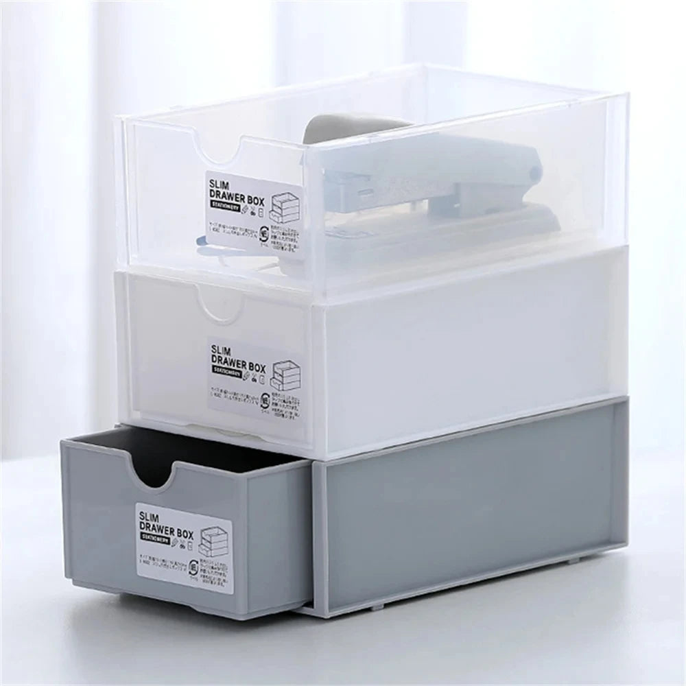 Desktop storage boxes, cosmetics storage, and office stationery storage cabinets can be stacked and combined for drawer storage