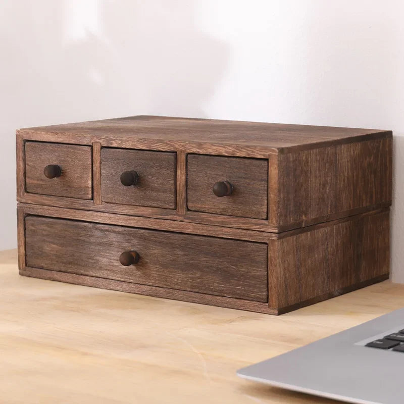 Solid Wood Drawer Storage Box Rectangular Jewelry Desktop Organizer Shelf Bins Makeup Containers