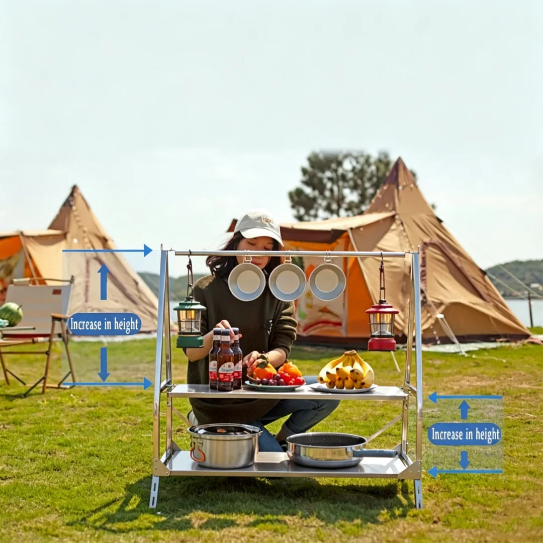 Outdoor Camping Storage Shelf Portable Folding Shelf Storage Rack Garden Stainless Steel Stand
