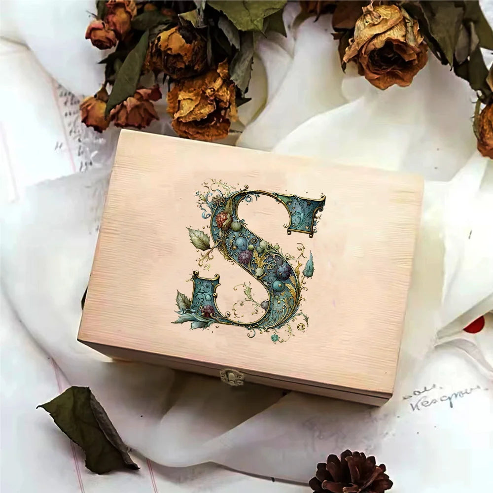 Desktop Wooden Storage Box Higher Quality Gifts Packing Jewelry Case Retro Wooden Storage Organizer Graphic Letter Pattern