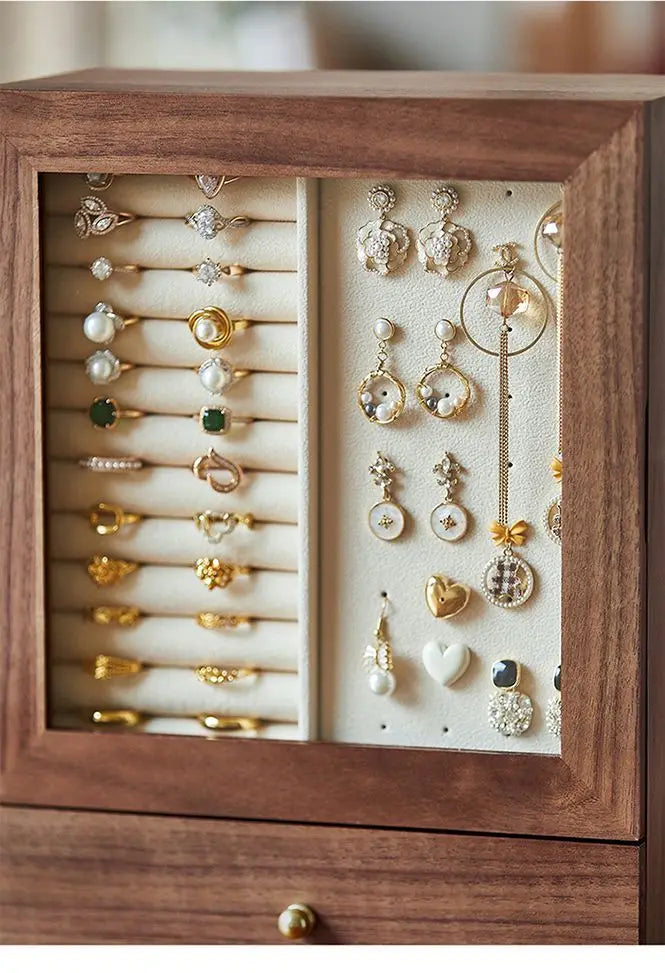 Walnut jewelry storage box High appearance level delicate earrings Stud necklace jewelry multi-layer jewelry box Solid wood