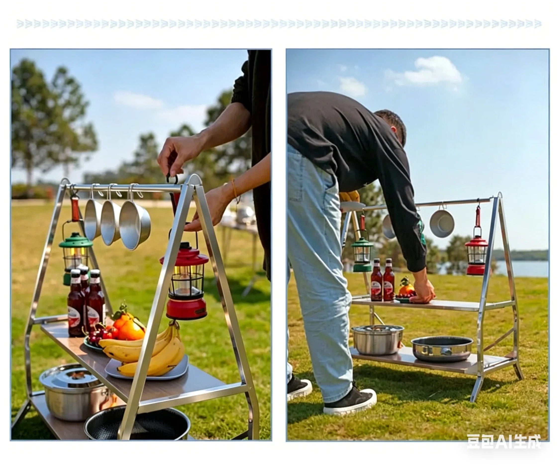 Outdoor Camping Storage Shelf Portable Folding Shelf Storage Rack Garden Stainless Steel Stand