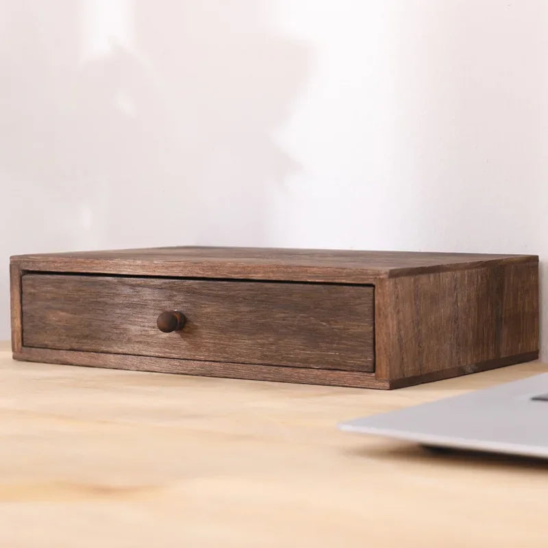 Solid Wood Drawer Storage Box Rectangular Jewelry Desktop Organizer Shelf Bins Makeup Containers