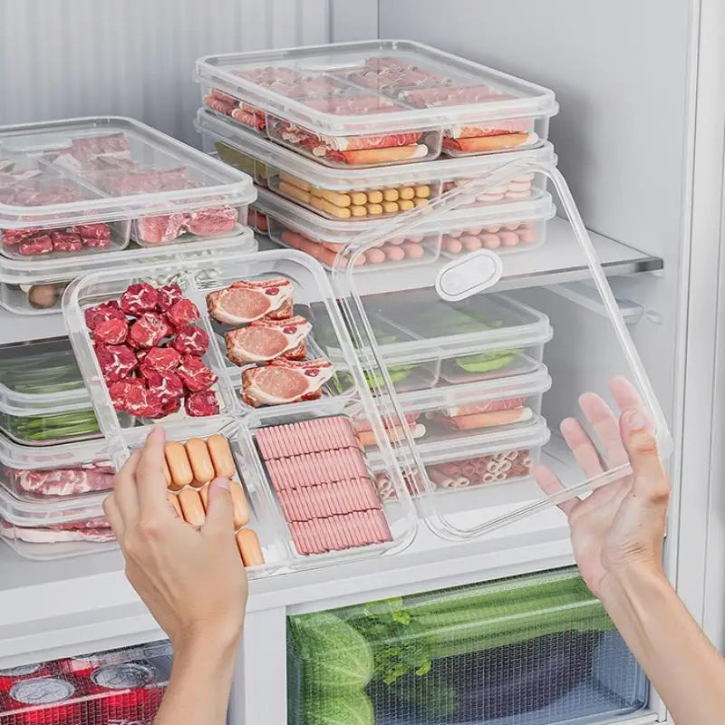 1/3PCS 2/3/6 Grids Refrigerator Storage Boxes With Holes Scallions Meat Fresh Box Food Container Cold Storage Crisper Sealed