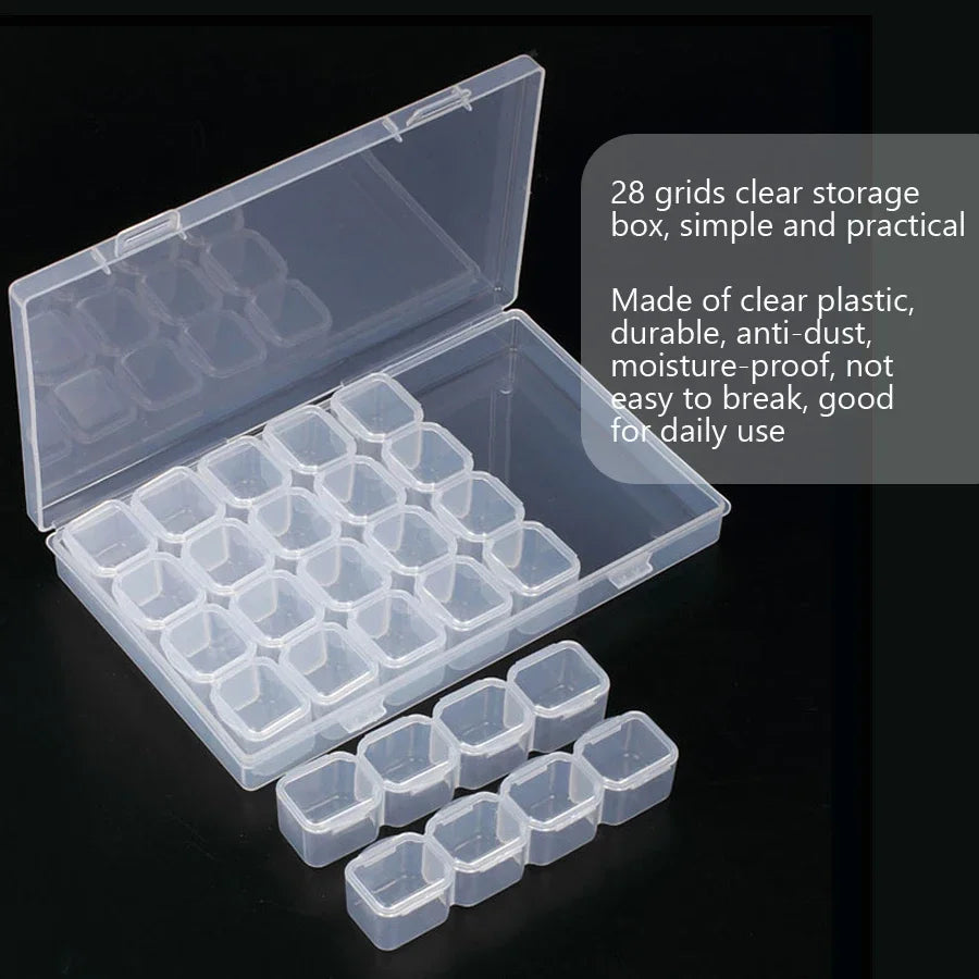 Clear Storage Box 28 Grids Separate Slots Jewelry Beads Nail Art Rhinestones Organizer Display Case for Craft Tools