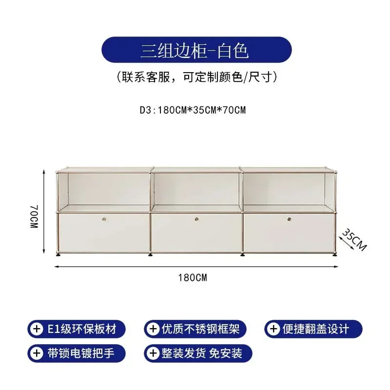 Storage Cabinet Sideboards Cabinet Shelf Module Modular DIY TV Stand Living Room Furniture Stainless Steel Vintage Frame