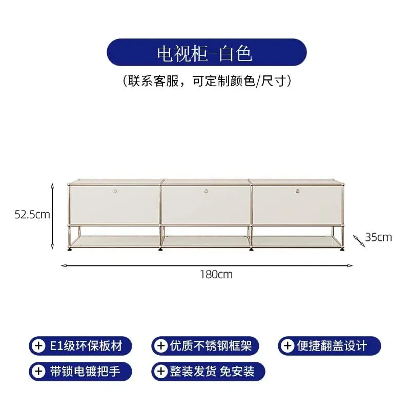 Storage Cabinet Sideboards Cabinet Shelf Module Modular DIY TV Stand Living Room Furniture Stainless Steel Vintage Frame