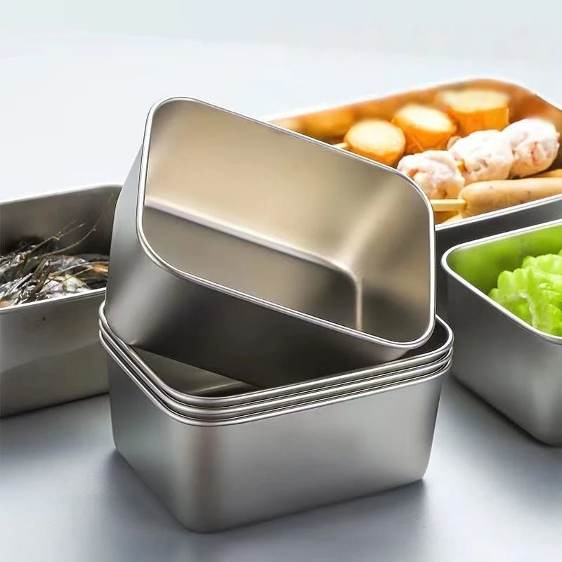 Storage Containers, Stainless Steel Fresh-keeping Box With Lid, Leak Proof And Stackable Food Sealed Box, For Camping