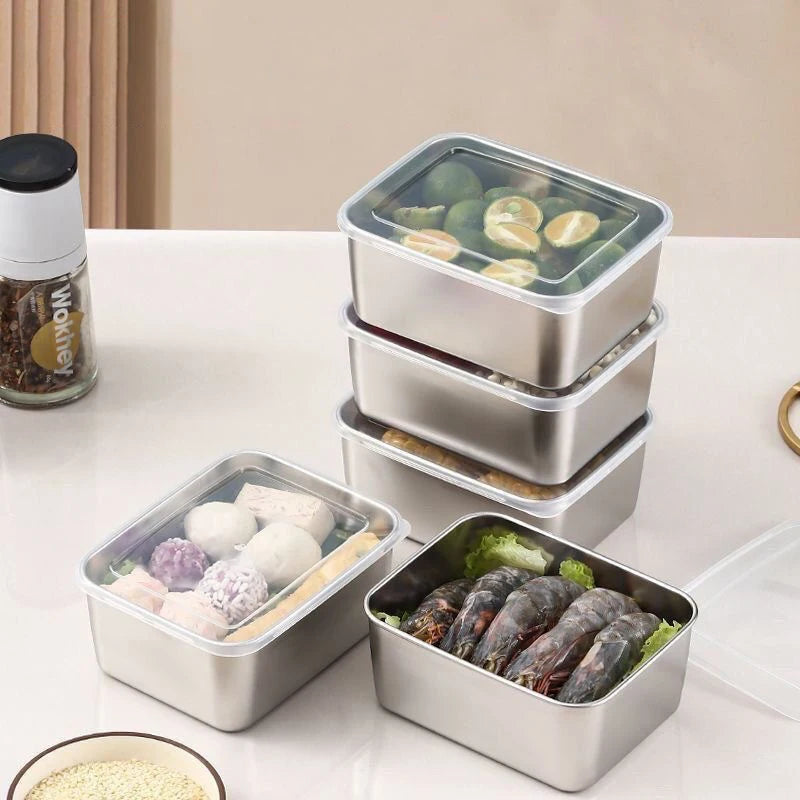 Storage Containers, Stainless Steel Fresh-keeping Box With Lid, Leak Proof And Stackable Food Sealed Box, For Camping