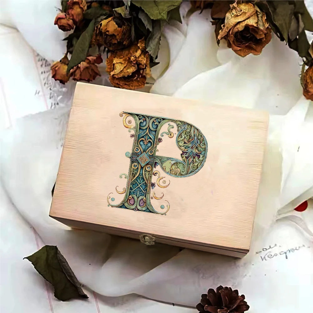 Desktop Wooden Storage Box Higher Quality Gifts Packing Jewelry Case Retro Wooden Storage Organizer Graphic Letter Pattern