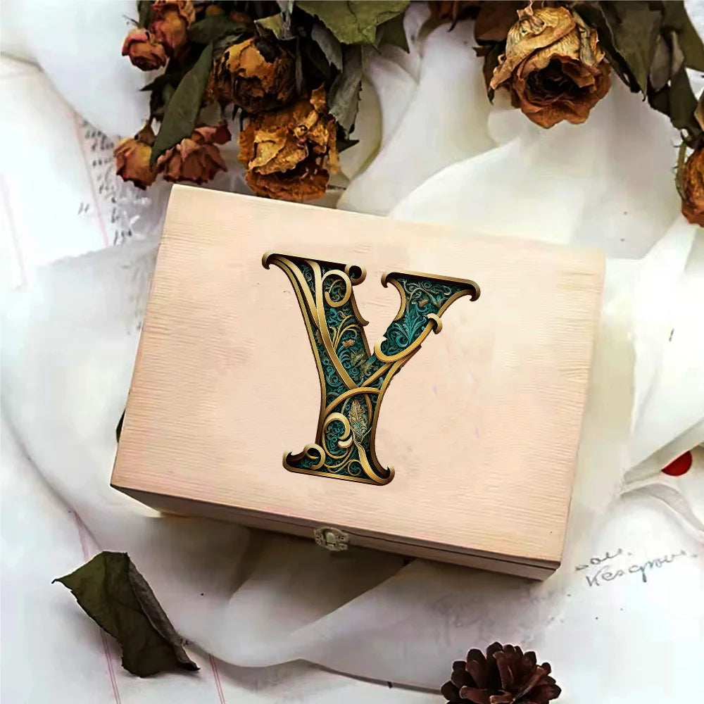 Desktop Wooden Storage Box Higher Quality Gifts Packing Jewelry Case Retro Wooden Storage Organizer Graphic Letter Pattern