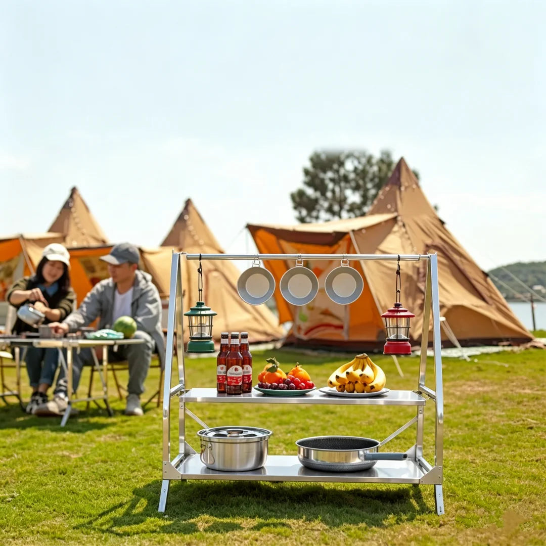 Outdoor Camping Storage Shelf Portable Folding Shelf Storage Rack Garden Stainless Steel Stand