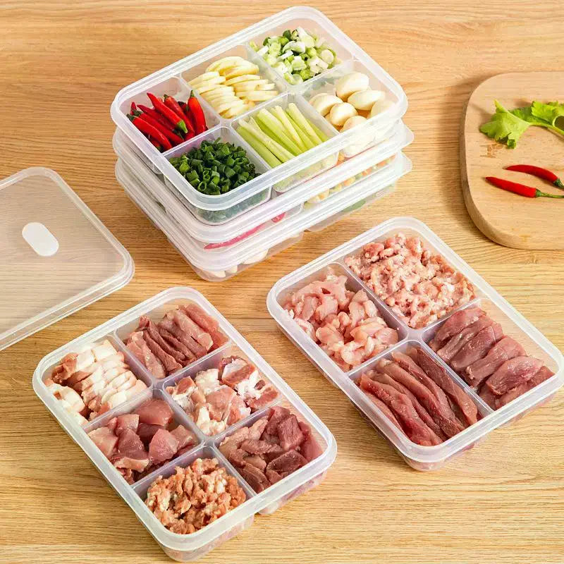Refrigerator Storage Box Packed Meal Crisper Food Grade Sealed Food Meat 2/4/6 Compartment Refrigerated Storage Box