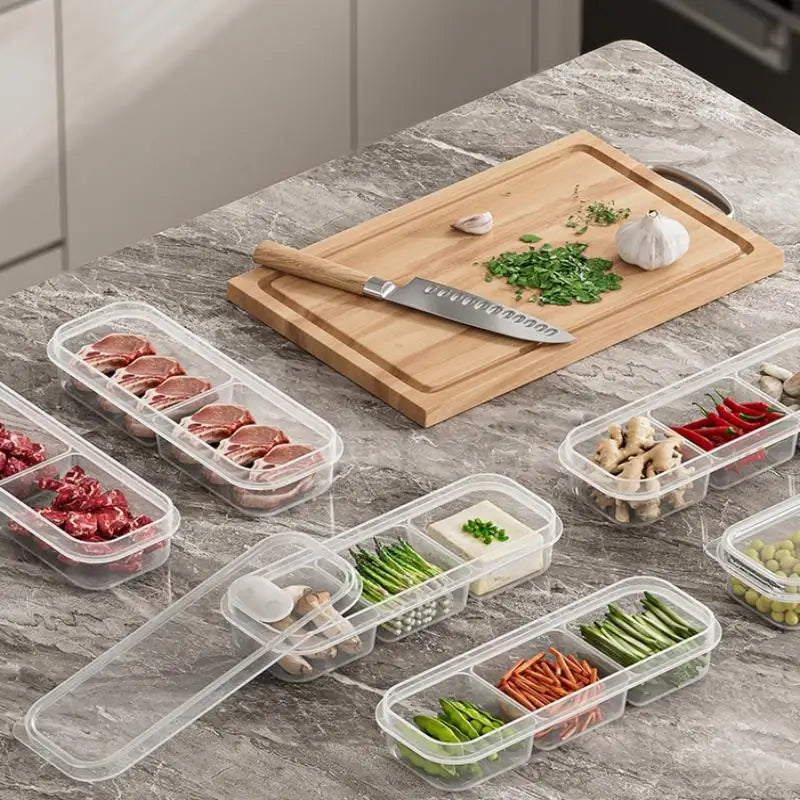 1/3PCS 2/3/6 Grids Refrigerator Storage Boxes With Holes Scallions Meat Fresh Box Food Container Cold Storage Crisper Sealed