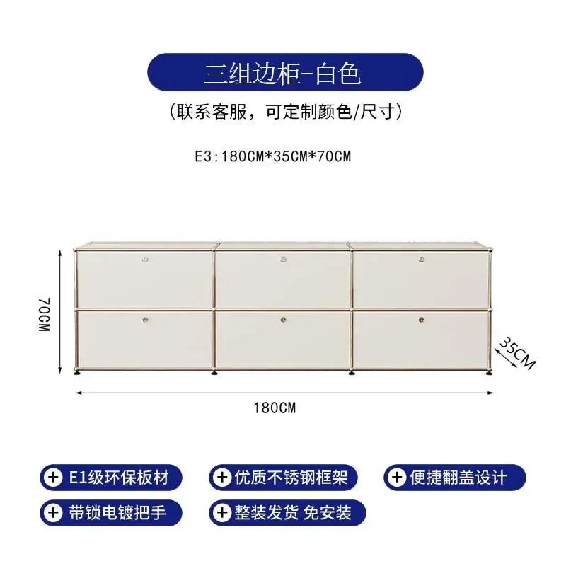 Storage Cabinet Sideboards Cabinet Shelf Module Modular DIY TV Stand Living Room Furniture Stainless Steel Vintage Frame