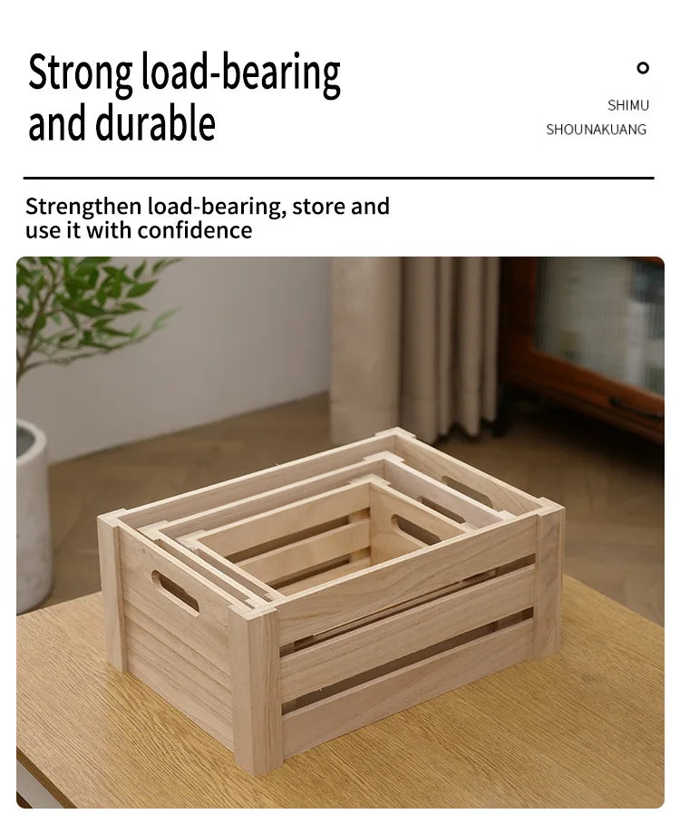 Storage Basket Set Sorting Box Sundries Storage Box Solid Wood Storage Wooden Box Retro Display Thickened Wooden Strips Splicing