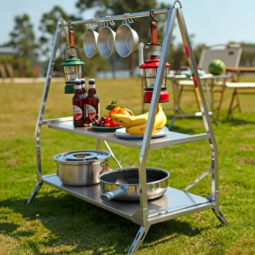 Outdoor Camping Storage Shelf Portable Folding Shelf Storage Rack Garden Stainless Steel Stand