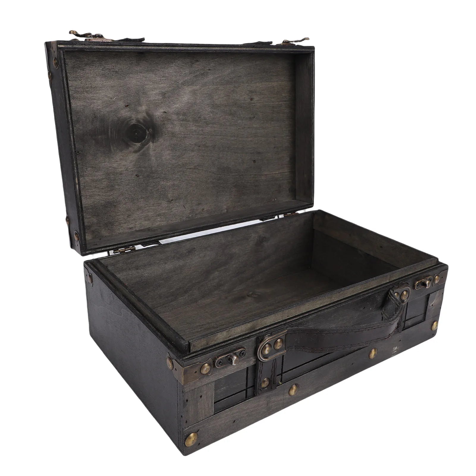 Wood Storage Trunk Wooden Chest Vintage Wood Storage Trunk with Lid Retro Suitcase Portable Box Ancient Photography Props S