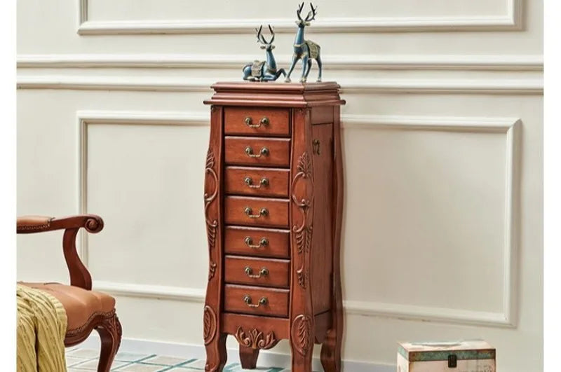Solid Wood Storage Jewelry Cabinet Mirror Organizer Living Room Drawers Jewelry Cabinet Bucket Retro Luxury Bedroom Furniture