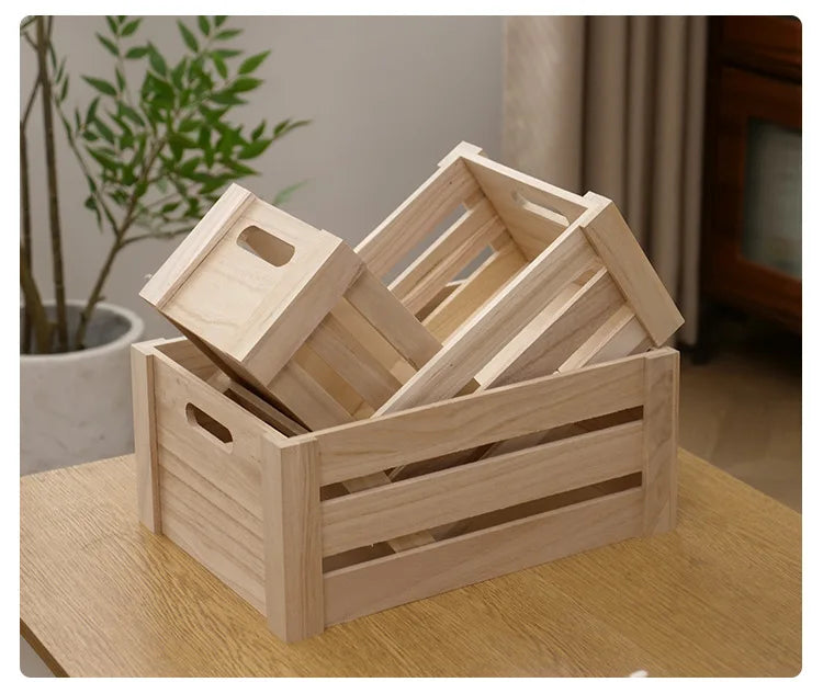 Storage Basket Set Sorting Box Sundries Storage Box Solid Wood Storage Wooden Box Retro Display Thickened Wooden Strips Splicing