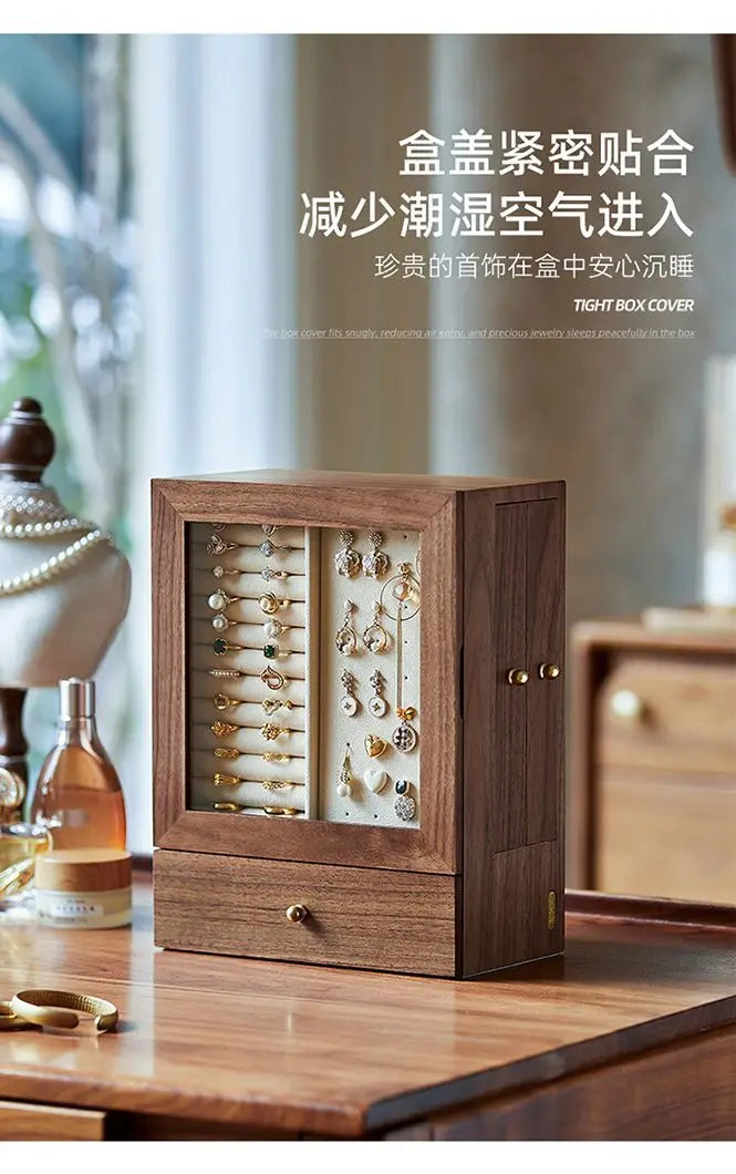 Walnut jewelry storage box High appearance level delicate earrings Stud necklace jewelry multi-layer jewelry box Solid wood