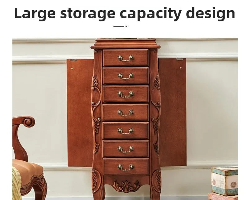 Solid Wood Storage Jewelry Cabinet Mirror Organizer Living Room Drawers Jewelry Cabinet Bucket Retro Luxury Bedroom Furniture