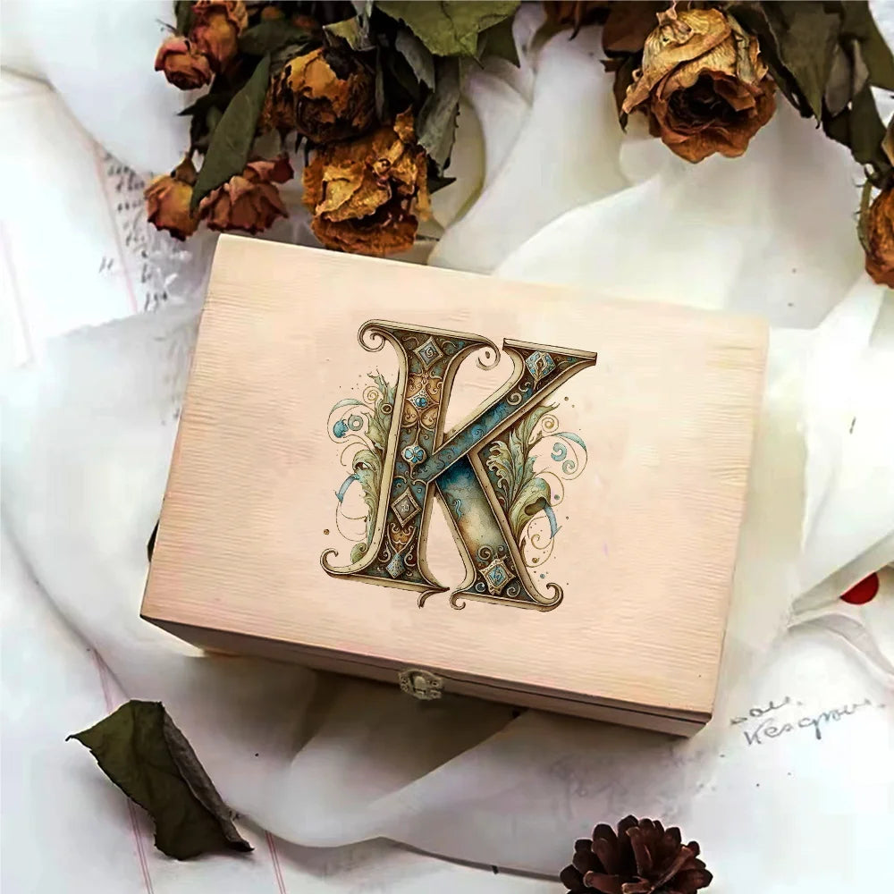 Desktop Wooden Storage Box Higher Quality Gifts Packing Jewelry Case Retro Wooden Storage Organizer Graphic Letter Pattern