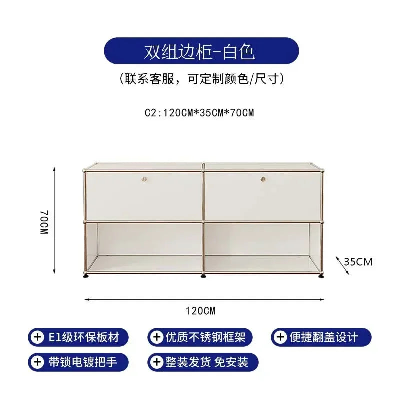 Storage Cabinet Sideboards Cabinet Shelf Module Modular DIY TV Stand Living Room Furniture Stainless Steel Vintage Frame
