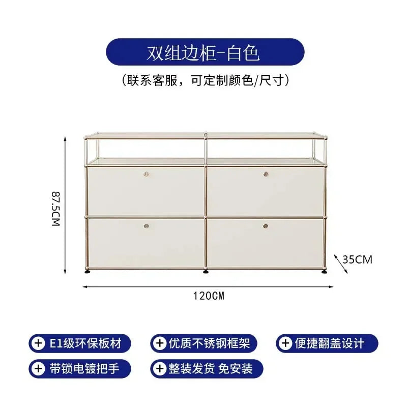 Storage Cabinet Sideboards Cabinet Shelf Module Modular DIY TV Stand Living Room Furniture Stainless Steel Vintage Frame