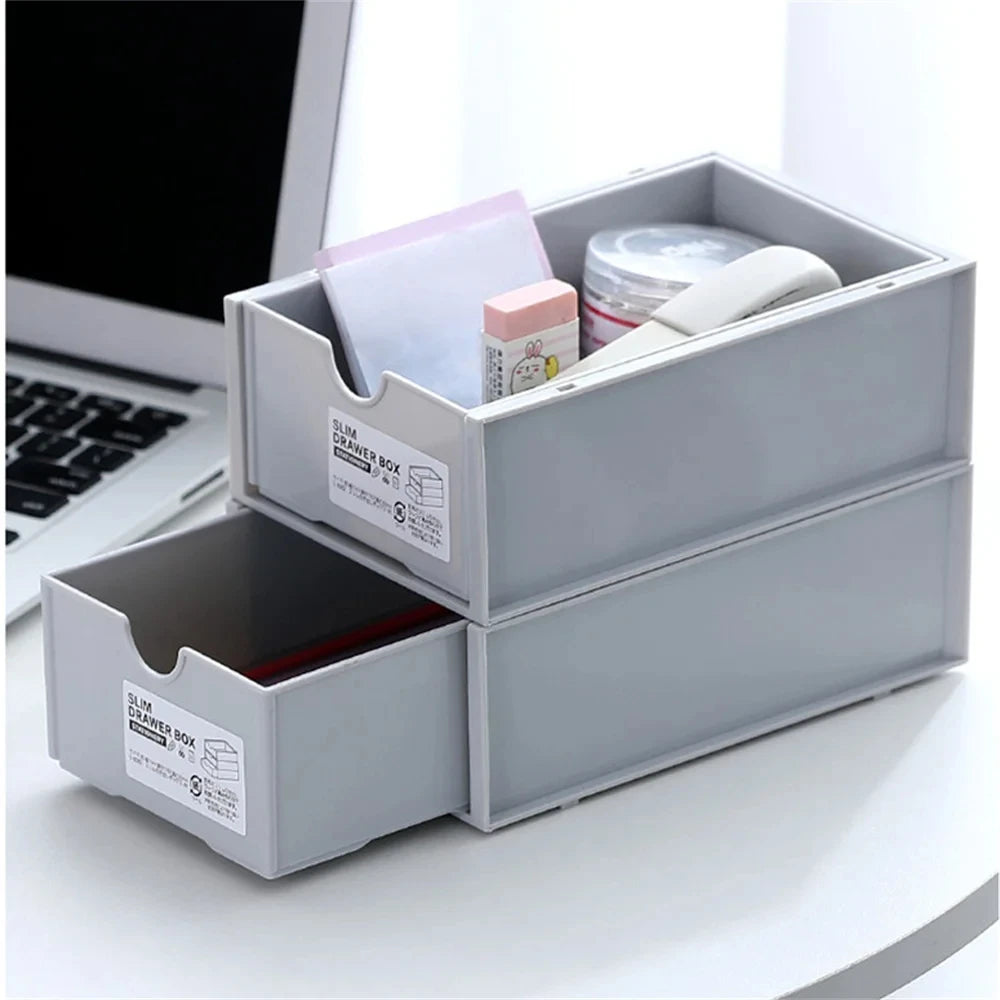 Desktop storage boxes, cosmetics storage, and office stationery storage cabinets can be stacked and combined for drawer storage