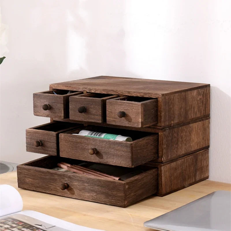 Solid Wood Drawer Storage Box Rectangular Jewelry Desktop Organizer Shelf Bins Makeup Containers