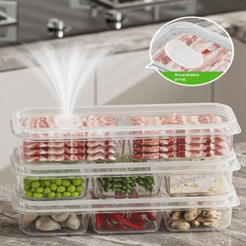 1/3PCS 2/3/6 Grids Refrigerator Storage Boxes With Holes Scallions Meat Fresh Box Food Container Cold Storage Crisper Sealed