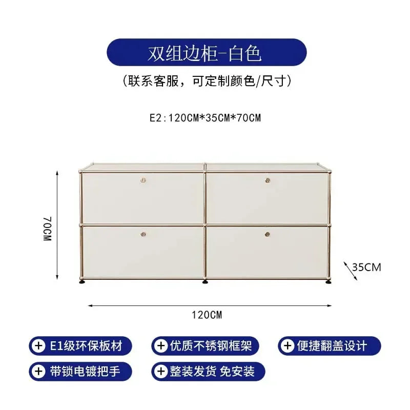 Storage Cabinet Sideboards Cabinet Shelf Module Modular DIY TV Stand Living Room Furniture Stainless Steel Vintage Frame
