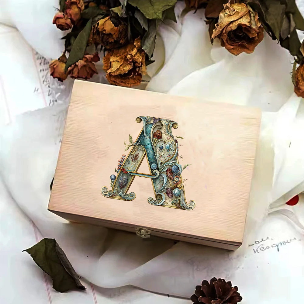 Desktop Wooden Storage Box Higher Quality Gifts Packing Jewelry Case Retro Wooden Storage Organizer Graphic Letter Pattern