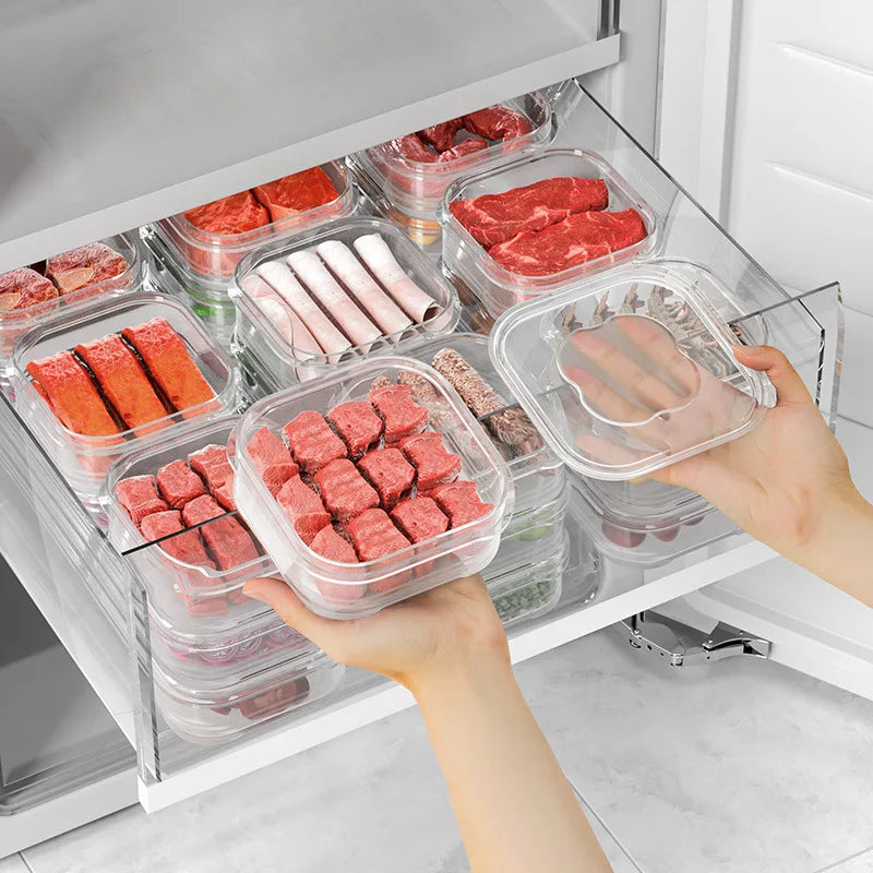 Food Fresh Box with Lid Refrigerator Storage Box Meat Vegetable Sealed Container Ginger Garlic Sub-Packed Boxes Kitchen Supplies
