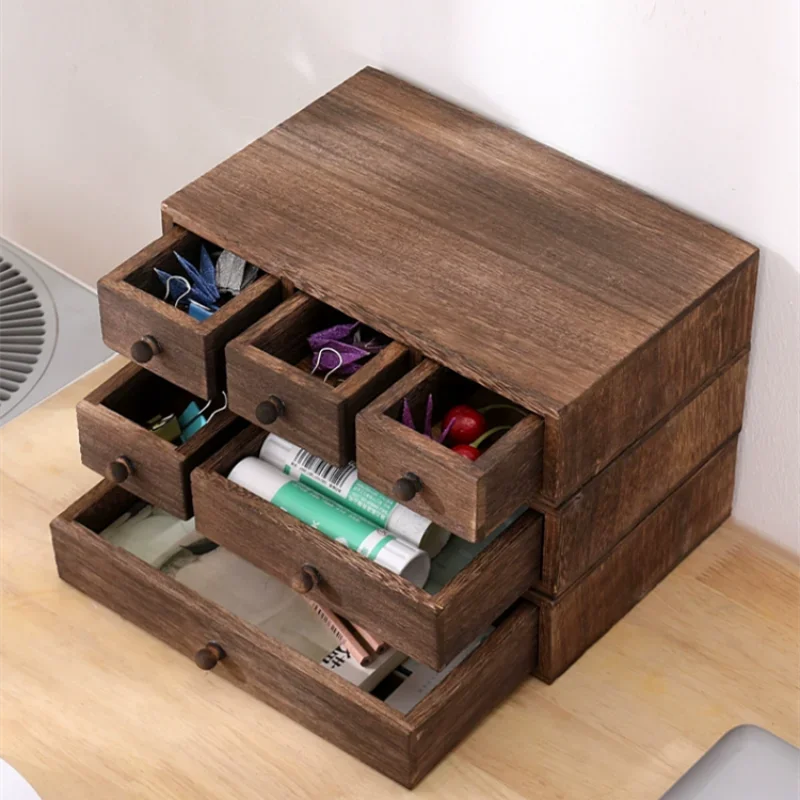 Solid Wood Drawer Storage Box Rectangular Jewelry Desktop Organizer Shelf Bins Makeup Containers