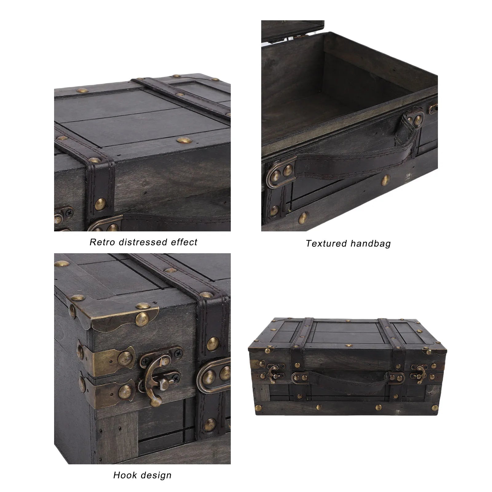Wood Storage Trunk Wooden Chest Vintage Wood Storage Trunk with Lid Retro Suitcase Portable Box Ancient Photography Props S