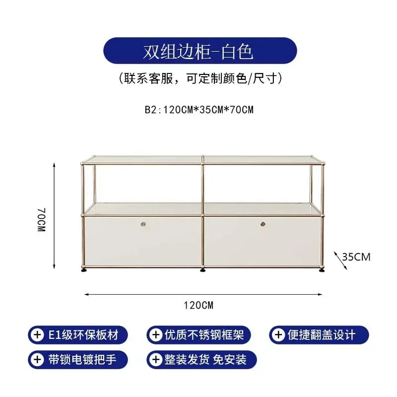 Storage Cabinet Sideboards Cabinet Shelf Module Modular DIY TV Stand Living Room Furniture Stainless Steel Vintage Frame