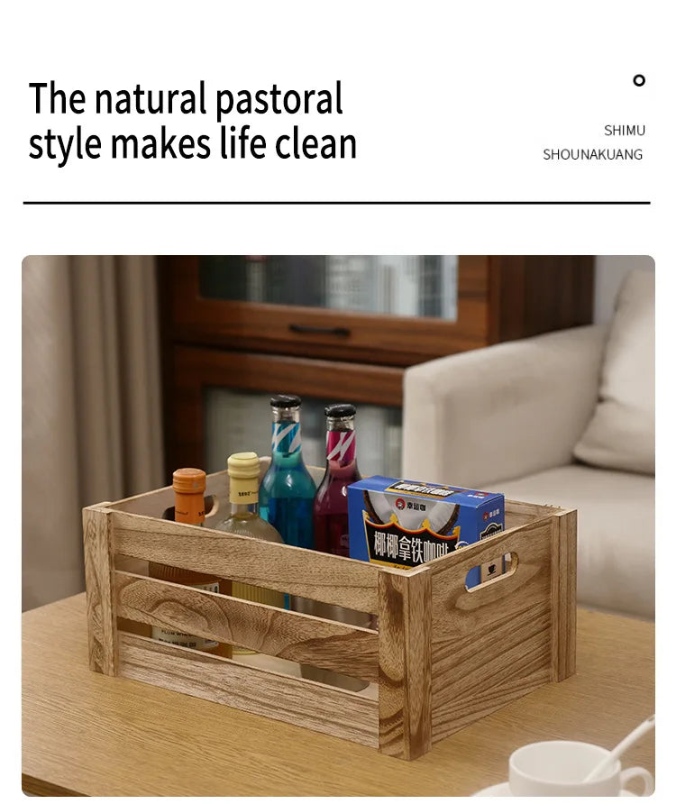 Storage Basket Set Sorting Box Sundries Storage Box Solid Wood Storage Wooden Box Retro Display Thickened Wooden Strips Splicing