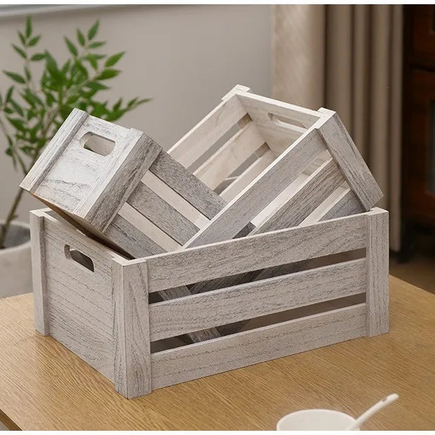 Storage Basket Set Sorting Box Sundries Storage Box Solid Wood Storage Wooden Box Retro Display Thickened Wooden Strips Splicing