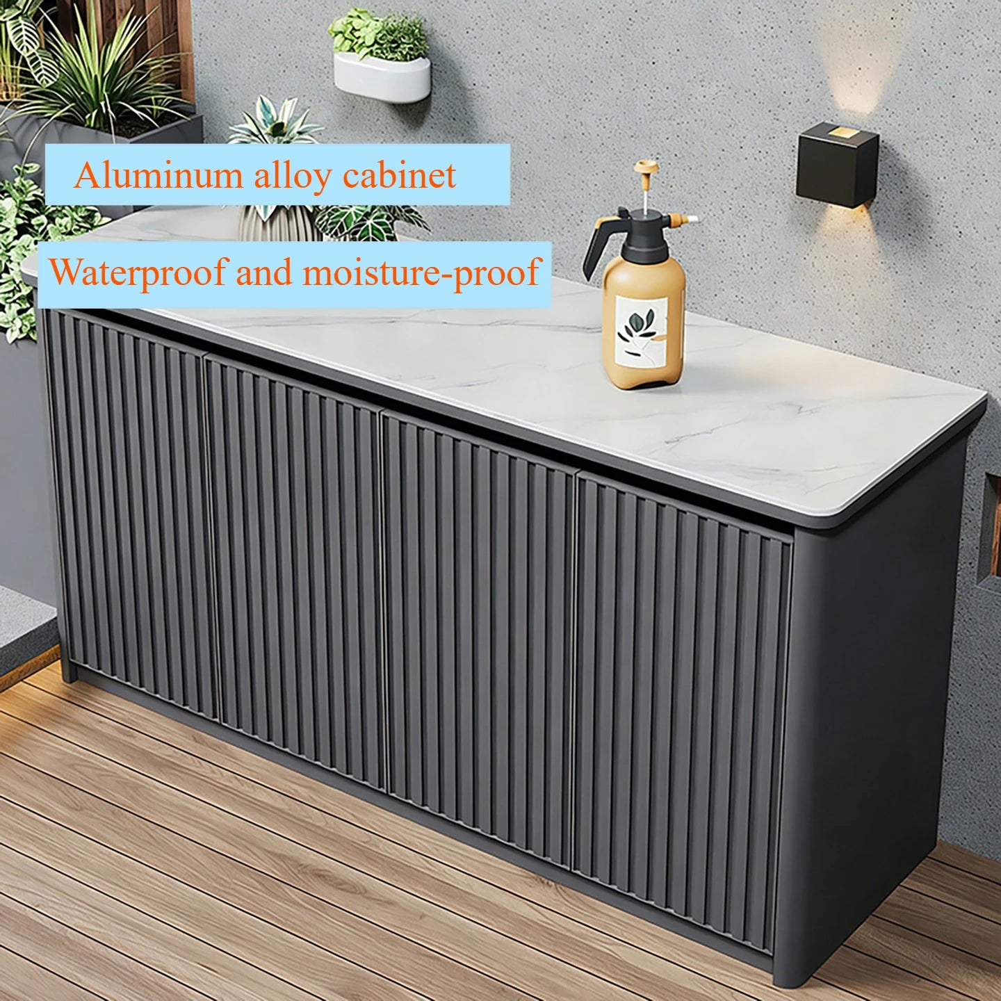 Outdoor aluminum alloy storage cabinet for balconies, patios, waterproof and sun-proof, suitable for storing miscellaneous items