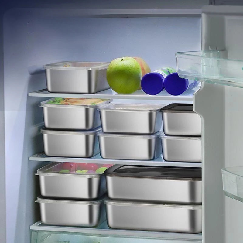 Storage Containers, Stainless Steel Fresh-keeping Box With Lid, Leak Proof And Stackable Food Sealed Box, For Camping